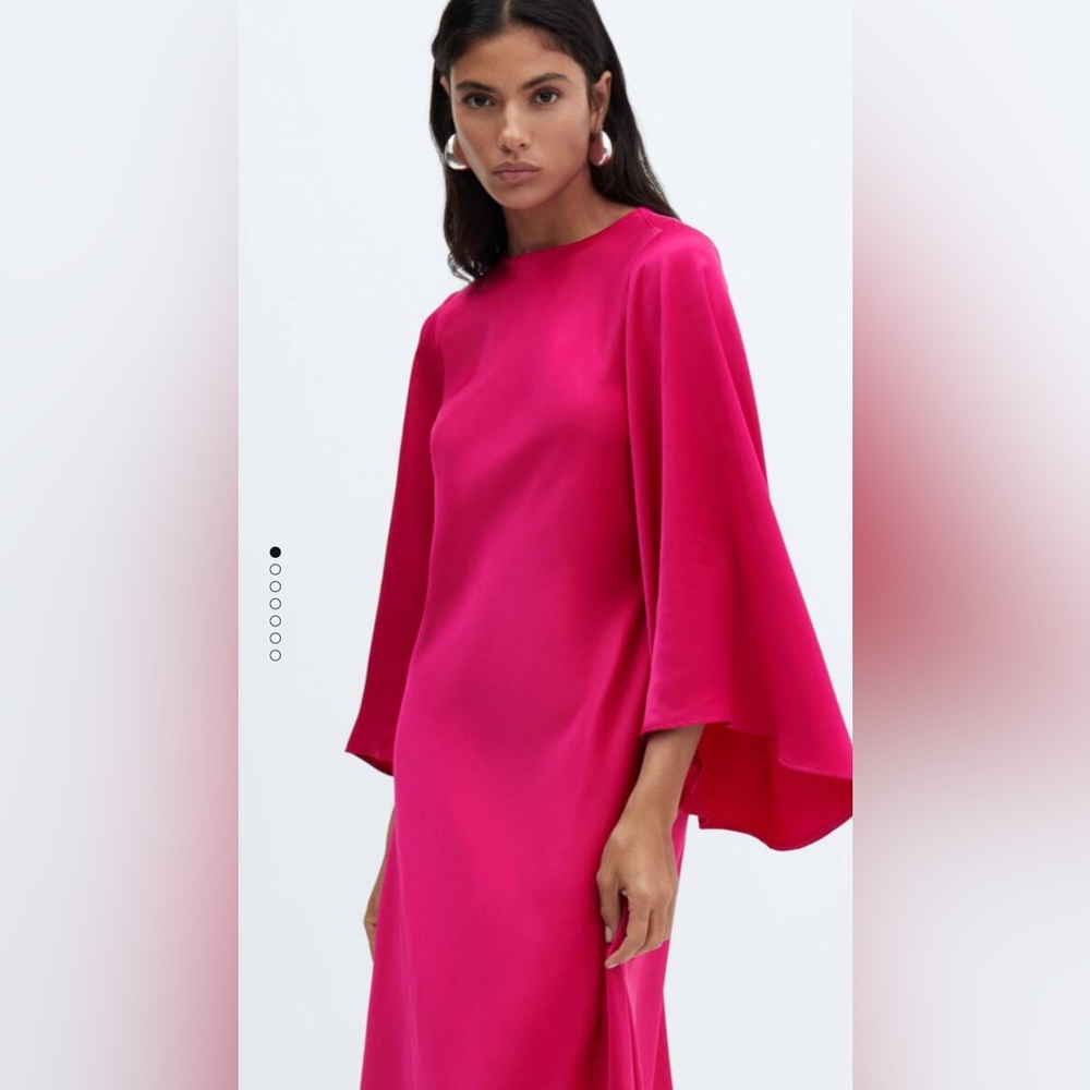 Mango Flared-Sleeve Fuchsia/Hot Pink Satin Dress (Sold out viral dress)